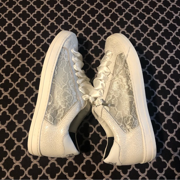 P448 Shoes - 🛑Sold🛑Womens White Lace Sheer Bow Sz 37 /US 7 Italy